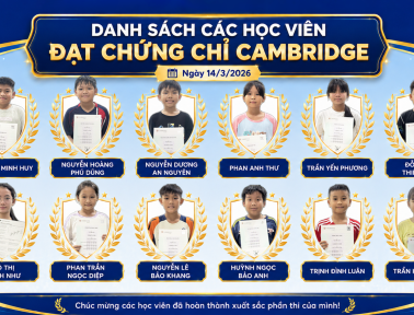 Vinh Danh 12 Học Viên Xuất Sắc Đạt Chứng Chỉ Cambridge